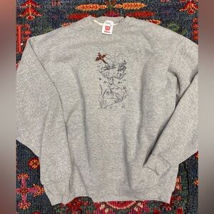 🔥 Vintage 80’s Wilson Gray  Embroidered Deer & Pheasant Crewneck Sweatshirt XL 🔥